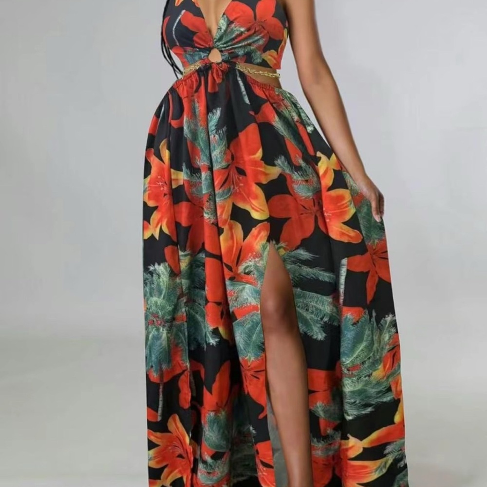 Floral Maxi Dress in Black and Red